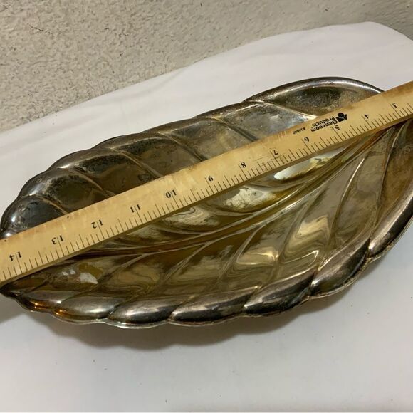 INTERNATIONAL SILVER PLATE 15" LEAF BOWL TROPICAL 8114 TARNISHED - Picture 5 of 7